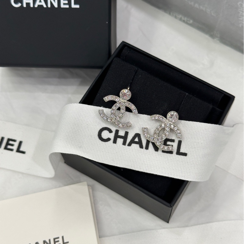 【配件 包裝盒 防塵袋💕】香奈兒 23k Chanel 雙c 鑽石耳釘-1