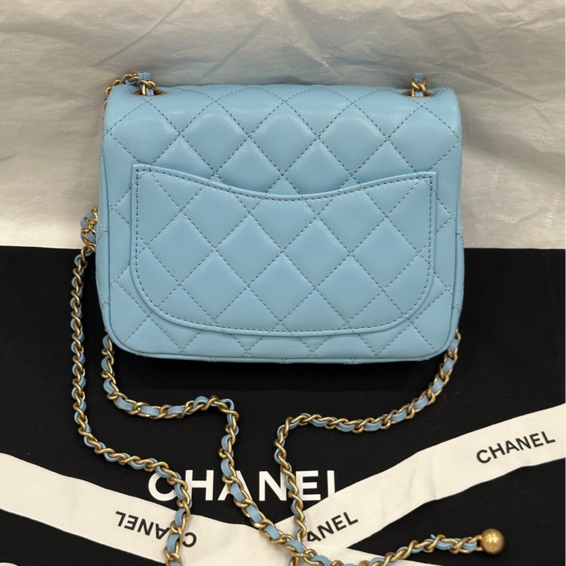【配件:盒子 防塵袋 💕】Chanel 22s 核桃球 方胖子 霧霾藍色單肩斜挎包-1