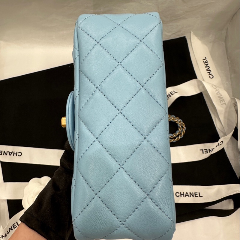 【配件：盒子 防塵袋 💕】Chanel 22s 核桃球 方胖子 霧霾藍色單肩斜挎包-4