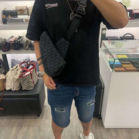 ㊣東區正精品㊣Christian Dior CD 1ADPO093 SADDLE 黑色字紋老花丹寧織布金屬釦馬鞍包胸口包斜背包肩背包 RZ4916-1