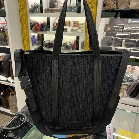 ㊣東區正精品㊣Christian Dior CD 黑色字紋老花丹寧織布金屬釦手提包斜背包肩背包購物袋 RZ5145