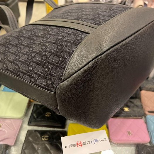 ㊣東區正精品㊣Christian Dior CD 黑色字紋老花丹寧織布金屬釦手提包斜背包肩背包購物袋 RZ5145-7