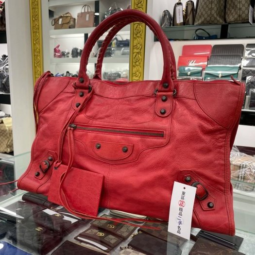 ㊣東區正精品㊣BALENCIAGA 132110 6480 WORK 巴黎世家紅色小釦機車包肩背包手提包RA1143-1