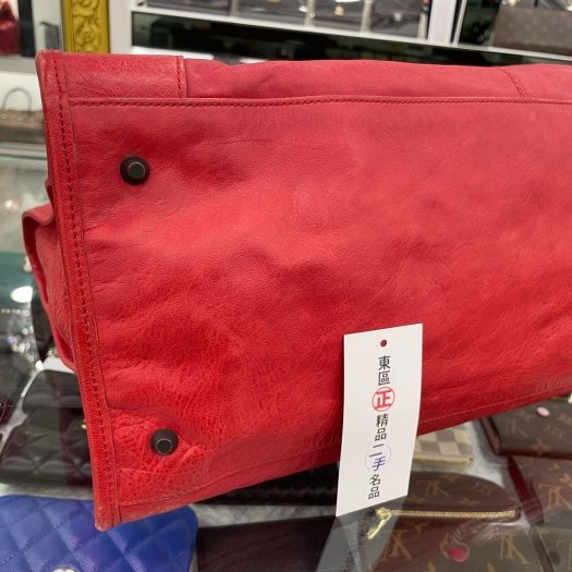 ㊣東區正精品㊣BALENCIAGA 132110 6480 WORK 巴黎世家紅色小釦機車包肩背包手提包RA1143-6