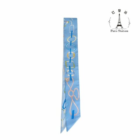 【巴黎站二手名牌專賣店】＊全新現貨＊HERMES 愛馬仕 真品＊DO RE BOUCLES藍色雙面環釦絲巾TWILLY 單條