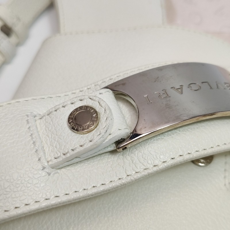 Bvlgari 牛皮尼龍布拼色字母印花金屬環扣斜挎包單肩包-11