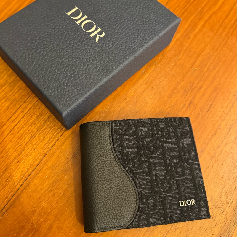 Dior黑緹花/黑皮革對開短夾-0