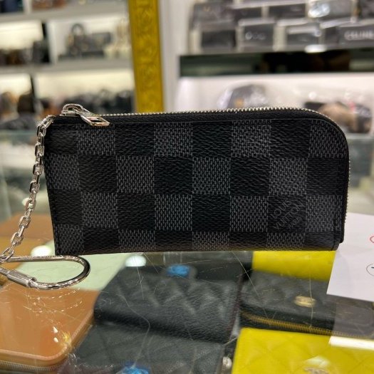 ㊣東區正精品㊣LV LOUIS VUITTON 近全新黑灰格L型拉鍊零錢包RA1833-0