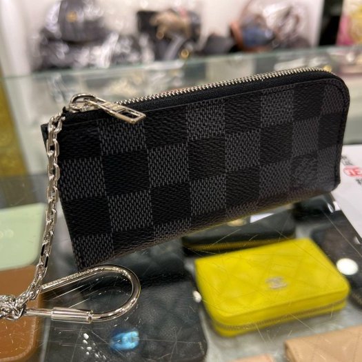 ㊣東區正精品㊣LV LOUIS VUITTON 近全新黑灰格L型拉鍊零錢包RA1833-1