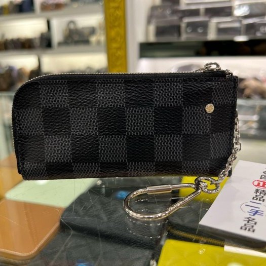 ㊣東區正精品㊣LV LOUIS VUITTON 近全新黑灰格L型拉鍊零錢包RA1833-7