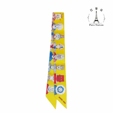 【巴黎站二手名牌專賣店】＊全新現貨＊HERMES 愛馬仕 真品＊Dress Code黃底人物圖案絲巾TWILLY 單條