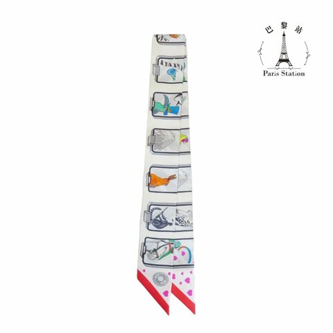 【巴黎站二手名牌專賣店】＊全新現貨＊HERMES 愛馬仕 真品＊Story白底動物方格絲巾TWILLY 單條
