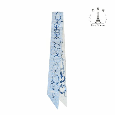【巴黎站二手名牌專賣店】＊全新現貨＊HERMES 愛馬仕 真品＊布面藍色雙面環釦洞洞刺繡限量款TWILLY 單條
