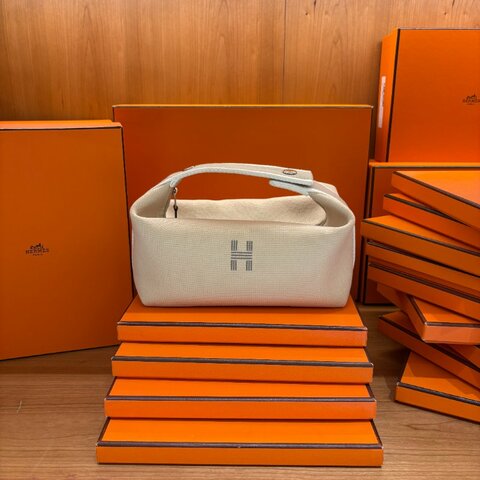 Hermès Bride-a-Brac 愛馬仕收納包|米色帆布飯盒便當袋|萬用袋 手提包 (小號)