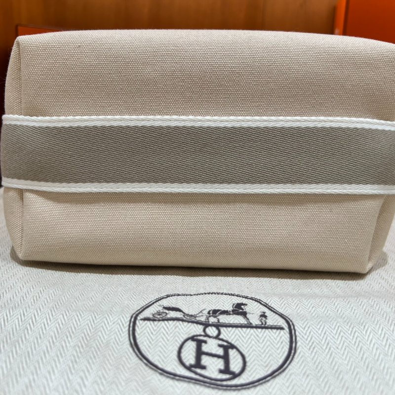 Hermès Bride-a-Brac 愛馬仕收納包|米色帆布飯盒便當袋|萬用袋 手提包 (小號)-10
