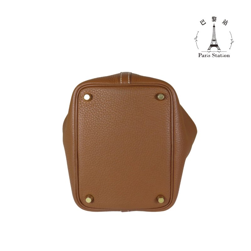 【巴黎站二手名牌專賣店】＊現貨＊HERMES 愛馬仕 真品＊B刻 PICOTIN 18金棕色牛皮金釦手提包 菜籃子-2