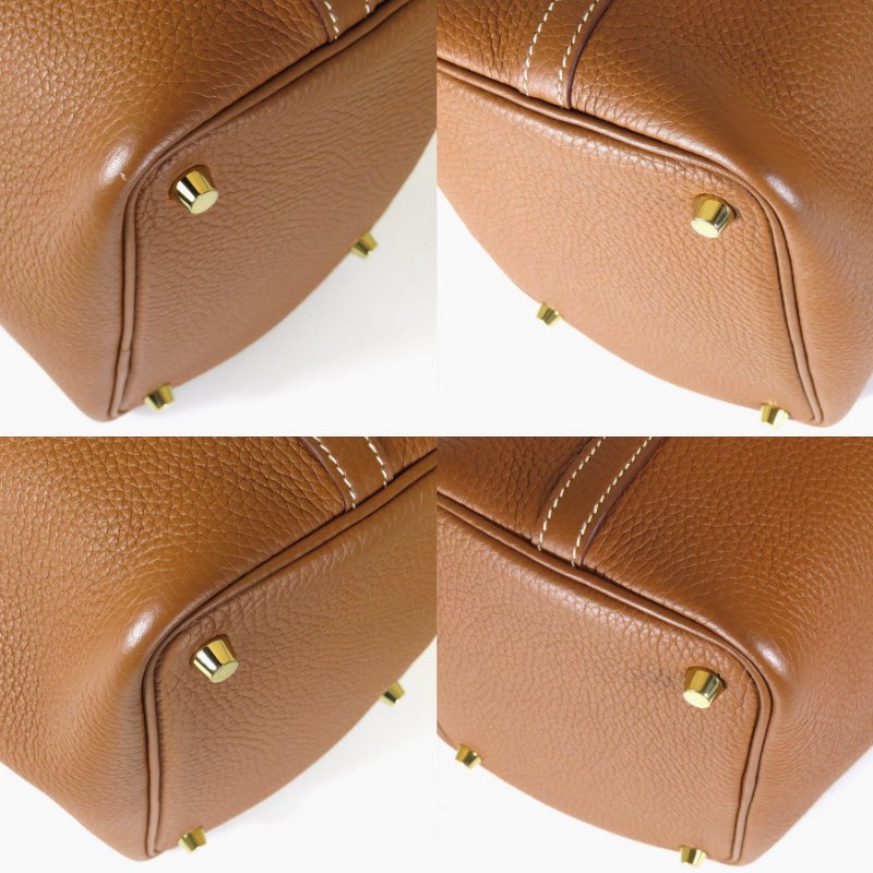 【巴黎站二手名牌專賣店】＊現貨＊HERMES 愛馬仕 真品＊B刻 PICOTIN 18金棕色牛皮金釦手提包 菜籃子-4
