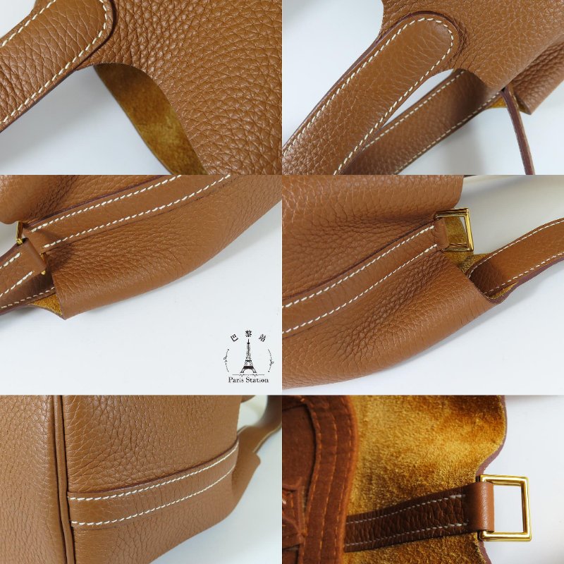 【巴黎站二手名牌專賣店】＊現貨＊HERMES 愛馬仕 真品＊B刻 PICOTIN 18金棕色牛皮金釦手提包 菜籃子-6