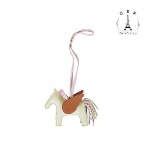 【巴黎站二手名牌專賣店】＊現貨＊HERMES 愛馬仕 真品＊U刻Rodeo Pegase米白/粉紫色小馬金棕色翅膀飛馬吊飾