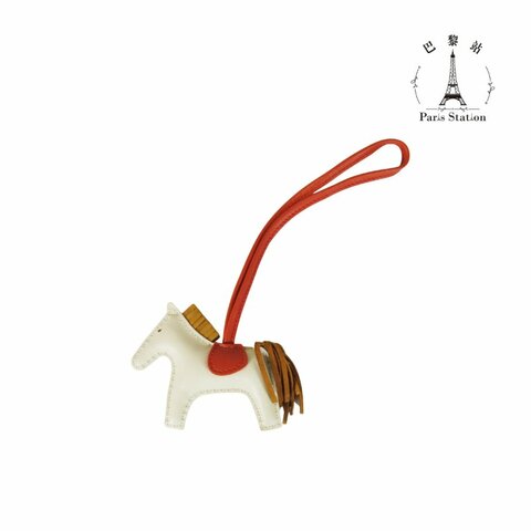 【巴黎站二手名牌專賣店】＊現貨＊HERMES 愛馬仕 真品＊Z刻 Rodeo米白/土黃色拚橘色羊皮小馬吊飾