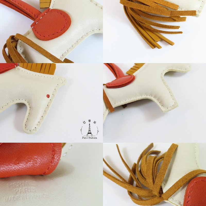 【巴黎站二手名牌專賣店】*現貨*HERMES 愛馬仕 真品*Z刻 Rodeo米白/土黃色拚橘色羊皮小馬吊飾-5