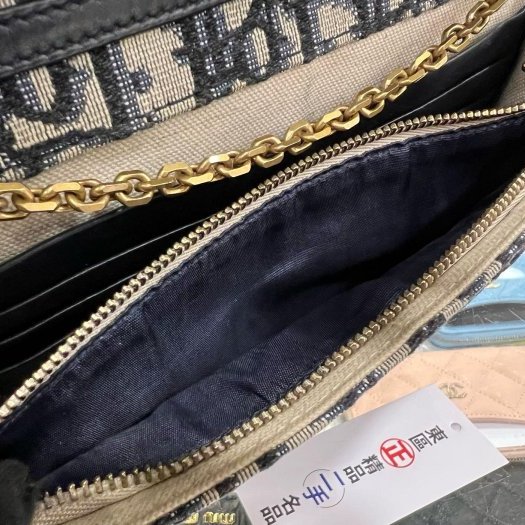 ㊣東區正精品㊣DIOR WOC 藍色老花丹寧布帆布金釦金鍊釦式翻蓋馬鞍斜背包手拿包發財包 RZ5628-6