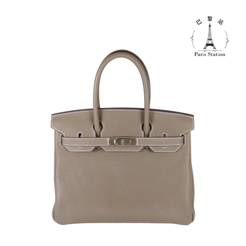 【巴黎站二手名牌專賣店】*現貨*HERMES 愛馬仕 真品*C刻大象灰色銀釦BIRKIN 30柏金手提包-0