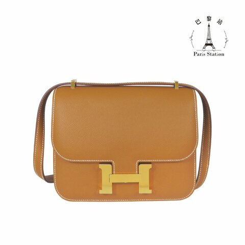 【巴黎站二手名牌專賣店】＊現貨＊HERMES 愛馬仕 真品＊B刻MINI Constance 18金棕色金H康康肩背斜背包