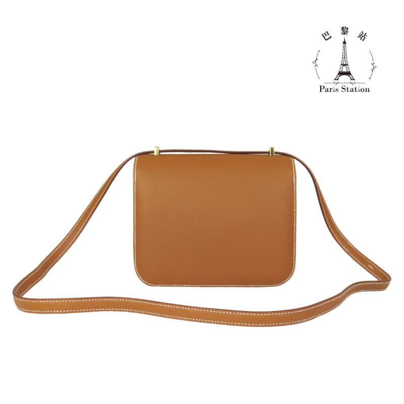 【巴黎站二手名牌專賣店】*現貨*HERMES 愛馬仕 真品*B刻MINI Constance 18金棕色金H康康肩背斜背包-1