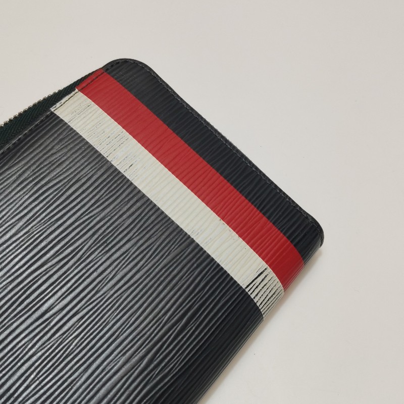 Louis Vuitton (LV) Zippy牛皮水波紋條紋Logo 環繞式拉鍊手拿包-15