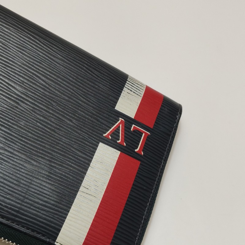 Louis Vuitton (LV) Zippy牛皮水波紋條紋Logo 環繞式拉鍊手拿包-16