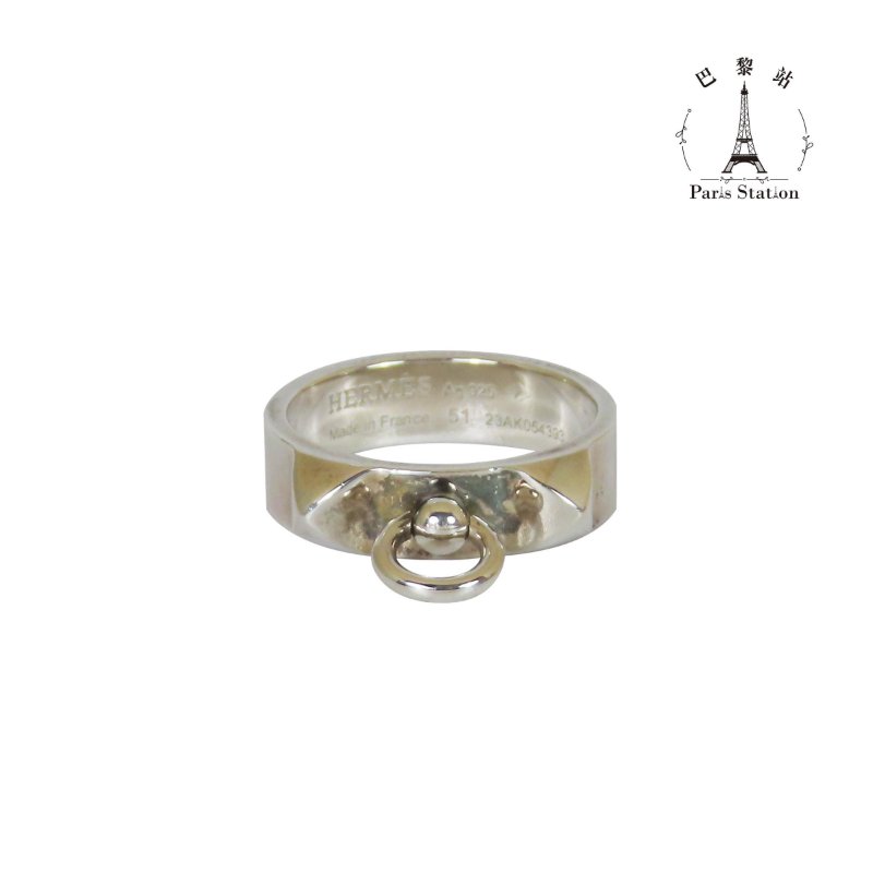 【巴黎站二手名牌專賣店】*現貨*HERMES 愛馬仕 真品*Collier de chien系列鉚釘造型925純銀戒指-0
