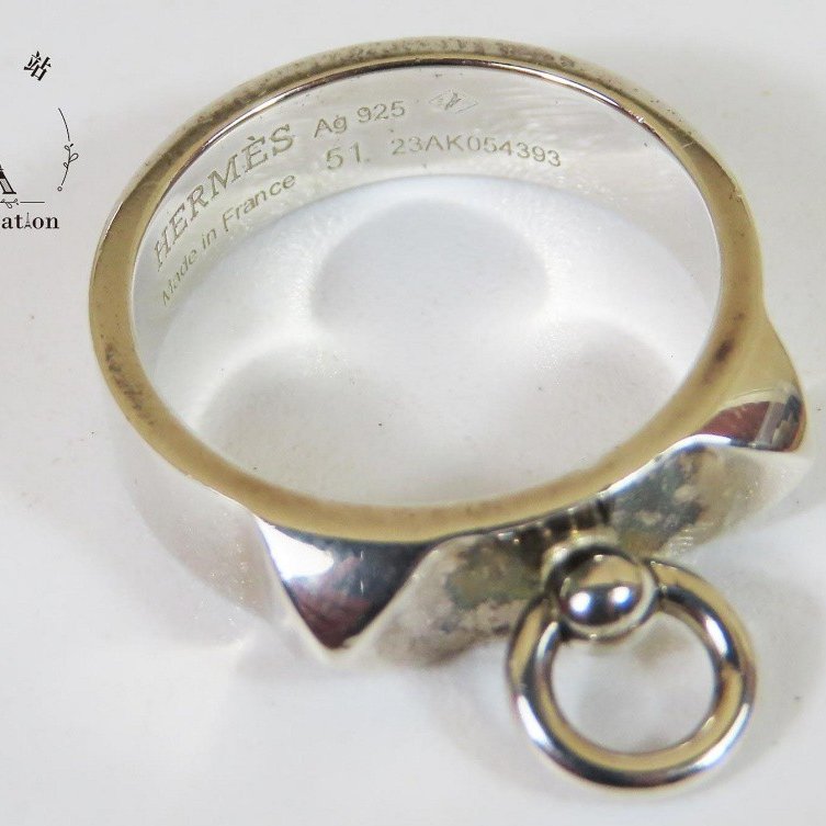 【巴黎站二手名牌專賣店】*現貨*HERMES 愛馬仕 真品*Collier de chien系列鉚釘造型925純銀戒指-1