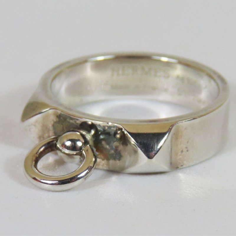 【巴黎站二手名牌專賣店】*現貨*HERMES 愛馬仕 真品*Collier de chien系列鉚釘造型925純銀戒指-3