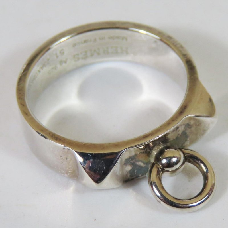 【巴黎站二手名牌專賣店】*現貨*HERMES 愛馬仕 真品*Collier de chien系列鉚釘造型925純銀戒指-5