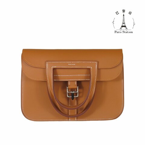 【巴黎站二手名牌專賣店】＊全新現貨＊HERMES 愛馬仕 真品＊W刻MINI HALZAN金棕色銀釦斜背肩背包