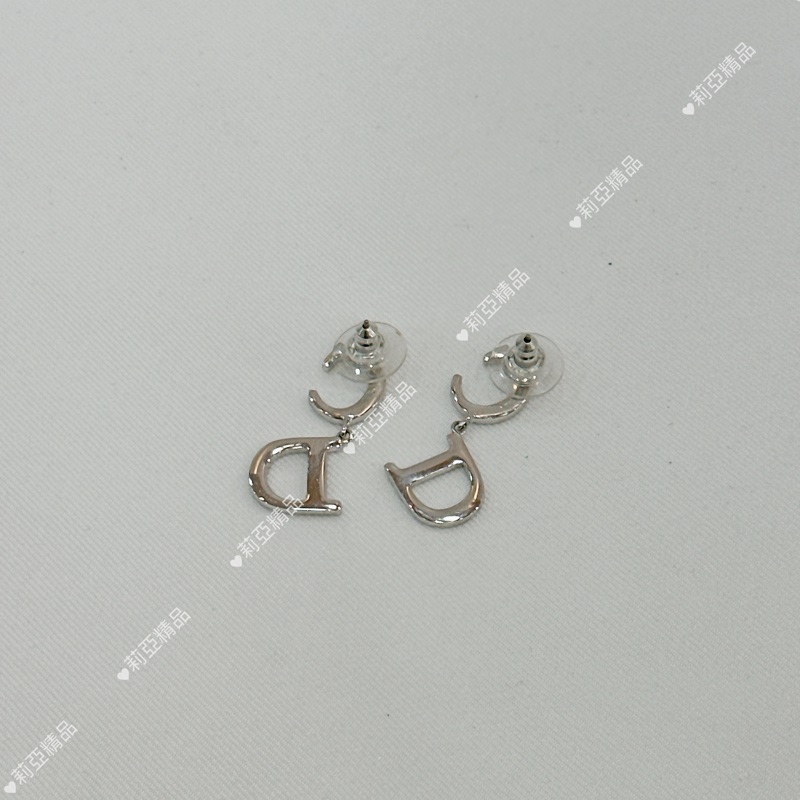 莉亞精品♡ Dior 銀框水鑽式耳環 二手美品-3