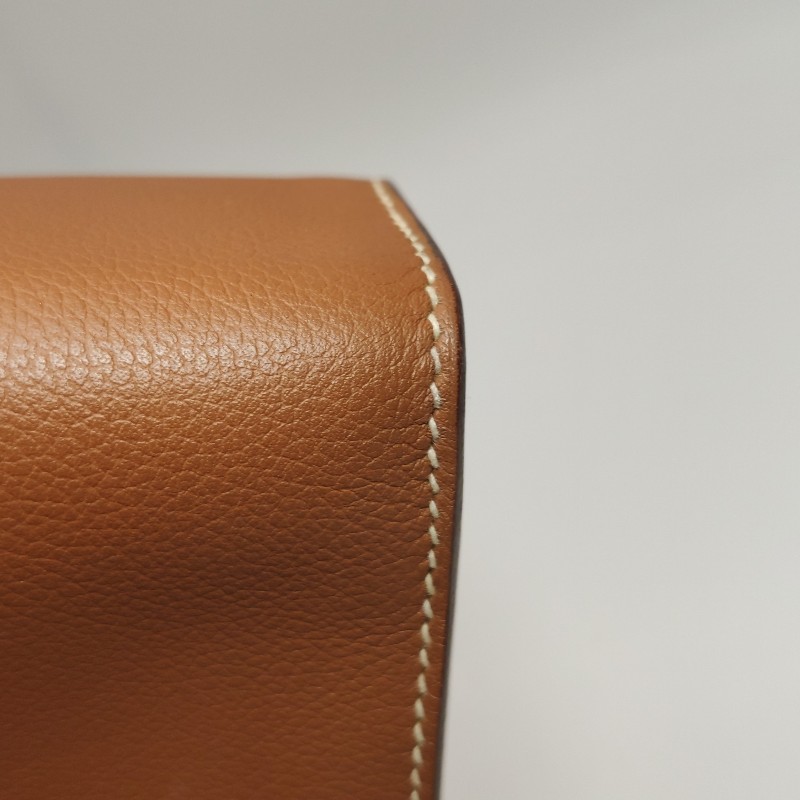 Hermes Clic H33低調側邊H Logo斜挎包單肩包Evercolor牛皮銀扣金棕色D刻-14