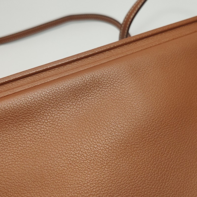 Hermes Clic H33低調側邊H Logo斜挎包單肩包Evercolor牛皮銀扣金棕色D刻-20