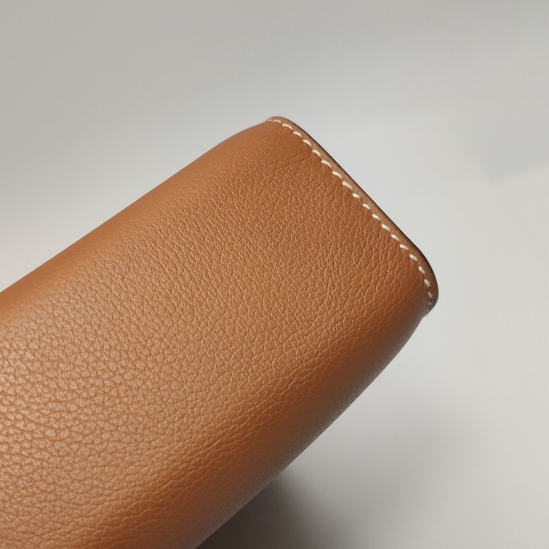 Hermes Clic H33低調側邊H Logo斜挎包單肩包Evercolor牛皮銀扣金棕色D刻-21