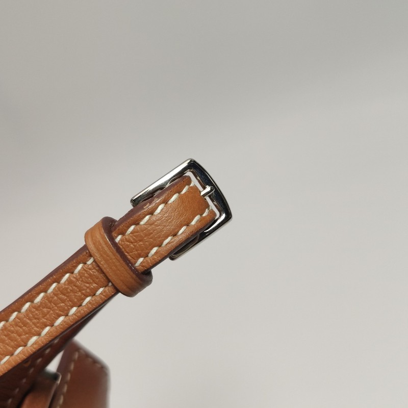 Hermes Clic H33低調側邊H Logo斜挎包單肩包Evercolor牛皮銀扣金棕色D刻-22