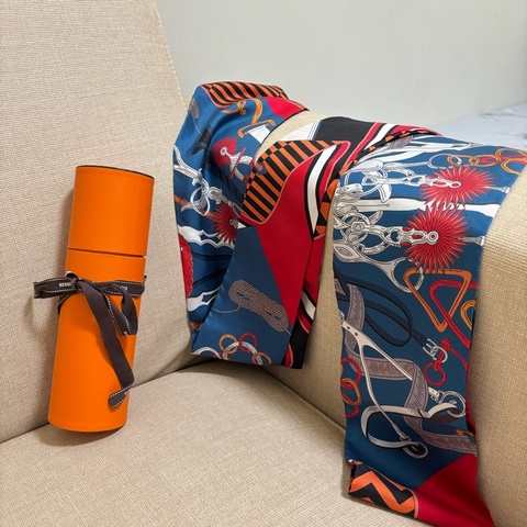 Hermès Maix Twilly愛馬仕紅藍橘長絲巾
