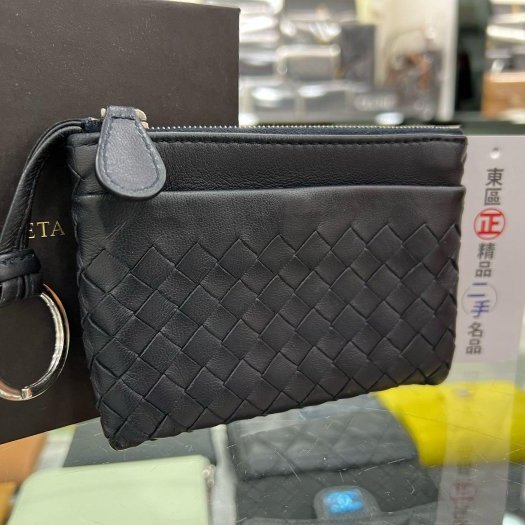 東區正精品㊣BOTTEGA VENETA BV 275327 深藍色全皮編織零錢包鑰匙包卡片包 RZ5796-1