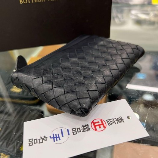 東區正精品㊣BOTTEGA VENETA BV 275327 深藍色全皮編織零錢包鑰匙包卡片包 RZ5796-5