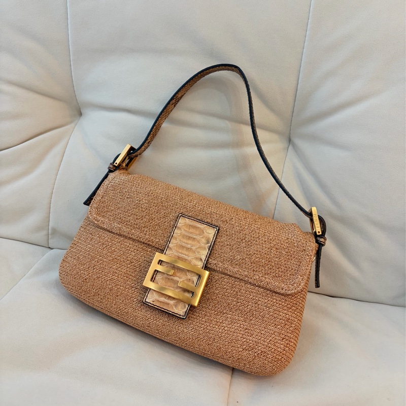 Fendi 草織蛇皮法棍 中古 芬迪 稀有-0