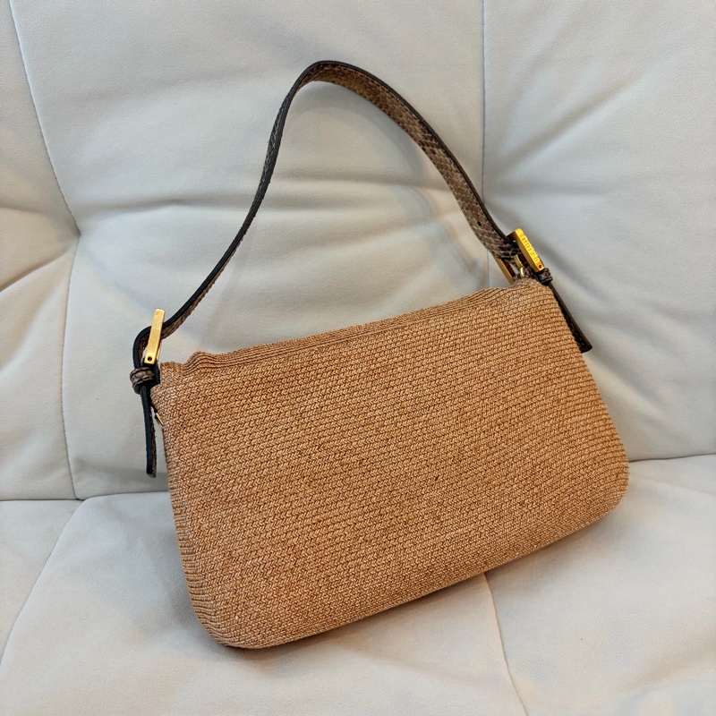 Fendi 草織蛇皮法棍 中古 芬迪 稀有-1