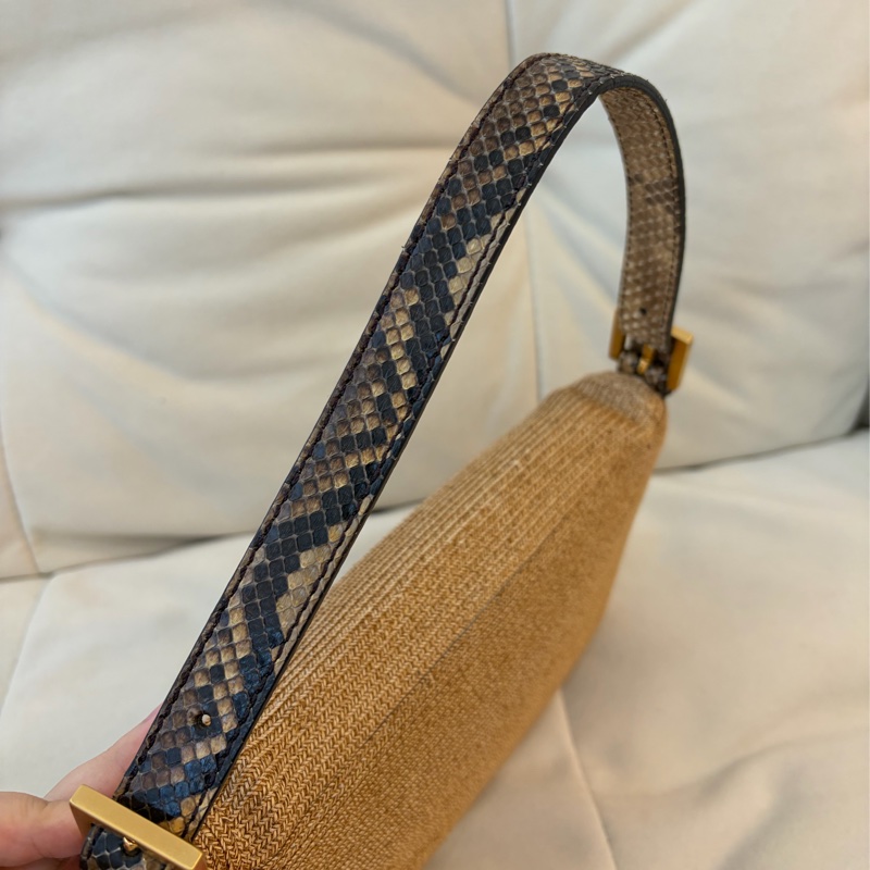 Fendi 草織蛇皮法棍 中古 芬迪 稀有-2