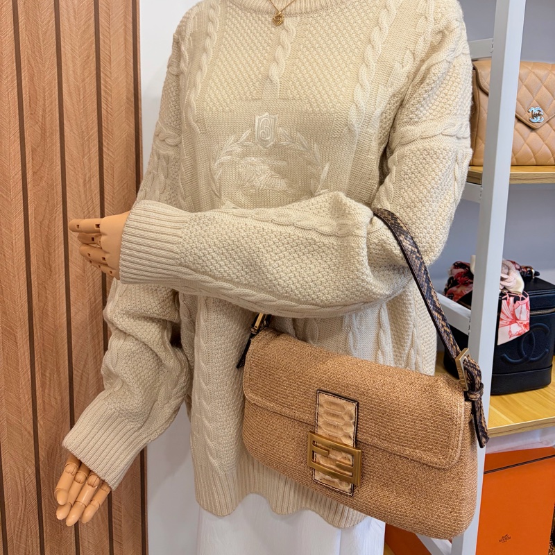 Fendi 草織蛇皮法棍 中古 芬迪 稀有-4