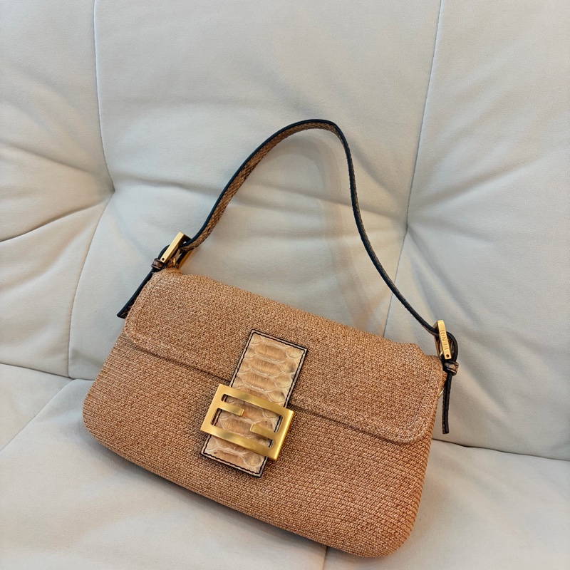 Fendi 草織蛇皮法棍 中古 芬迪 稀有-5