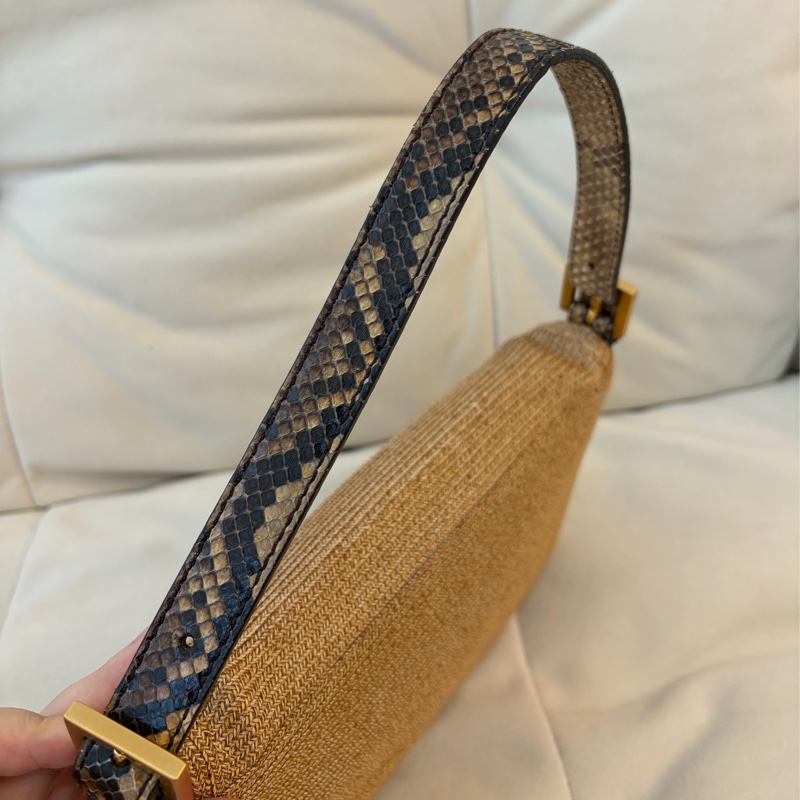 Fendi 草織蛇皮法棍 中古 芬迪 稀有-7